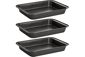 Lyellfe 3 Pack Rectangle Baking Pan, Non-Stick Cake Pans for Oven, 13 × 9 Inch Deep Cookie Sheet Tray, BPA Free