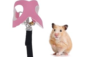 ZJCHAO Hamster Harness Rope, Pet Hamster Harness and Leash Set, Artificial Leather Soft Easy To Wear Rat Walking Harness Vest and Leash Set with Bells, for Outdoor Walking (Roseate)