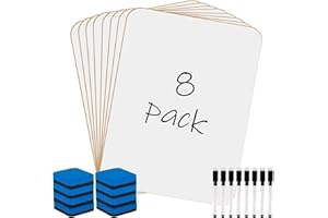 KAHEIGN 8 x Whiteboard Small 21 cm x 30 cm White Board A4 Dry Wipe Mini Whiteboards, Double-Sided White Board with 8 Pens and 8 Erasers, Portable Whiteboard for School Office Home Office