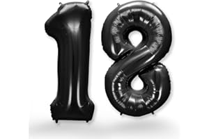 FUNXGO Globo Gigante Número 18 en Negro - Decoración para Cumpleaños, Aniversarios, Celebraciones - Decoracion 18 Cumpleaños años - Globo Negro Número 18 - Inflar con Helio o Aire - Globo 18 Negro