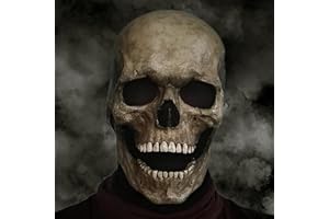 DLISHKA Halloween Masks Men Scary,Creepy Full Head Skull Mask With Moving Jaw, Adult Entire Head Realistic Latex Helmet, Scary Skeleton Headgear. (Hardboard Yellow)