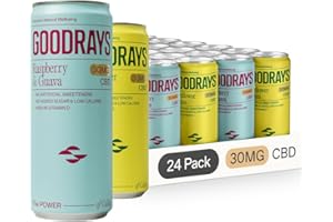 GOODRAYS CBD Drinks, Sparkling Low Calorie Soft Drink, Natural Sleep Stress and Anxiety Relief, Vegan, 2 Flavour Mixed Pack, 24 x 250ml Cans, Packaging May Vary