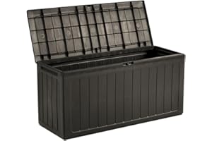 B2C Garden Storage Box Plastic Organizer Outdoor Vertical Boards Lood Bench Large Deck Cushion Organizer Furniture Lid Container Boarde (Umber, 280L)