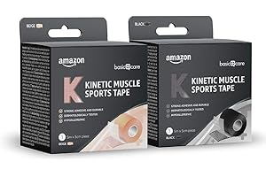 Amazon Basic Care Kinetic Muscle Sports Tape, 5m x 5cm, Pack of 2, Black, Beige