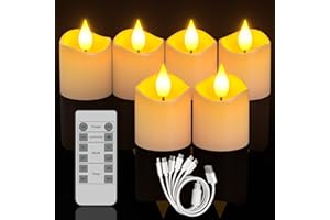 SoulBay Bougies Chauffe Plat LED Rechargeables, 6pcs Fausse Bougie à LED Flamme Vacillante avec Télécommande et Fonction Minuterie, Bougies Electriques pour Fête, Salon, Halloween, Noël, Chambre