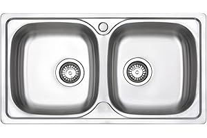 JASSFERRY Lavello da cucina 2 Vasca doppia in Acciaio Inox Spazzolato, incasso Lavandino, con set di rifiuti, 80 x 44 cm