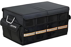 PIPTang 60cm 66L L Grande Organizador Maletero Coche Grande, Viaje Caja Almacenamiento Organizador Coche,Resistente,Plegable,Multicompartimento, Esenciales Para Coche Negro (L 23,6X13,8X11,8in)
