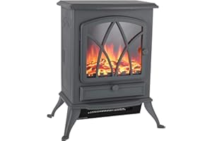 Warmlite WL46018G Stirling Portable Electric Fire Stove Heater with Realistic LED Flame Effect, Adjustable Thermostat, Overheat Protection, 2000W, Grey