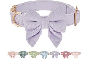 Petiry Comfortable Dog Collar with Removeable Bow,Elegant Wedding Dog Collar For Medium Dog Neck 31-49cm,Light Purple