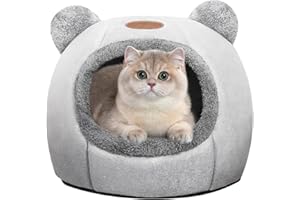 VEXRAN Cat Beds for Indoor Cats, Cozy Cat Tent House Igloo with Ears, Soft Fluffy Kitten Cave with Removable Cushion, Foldable Warm Pet Bed for Small Cats & Puppies