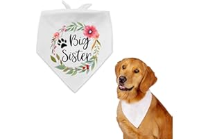 PEJLND Pet Dog Bandana - 1Pcs White Cotton Triangle Dog Scarf Bandanas Big Sister Flower Pattern Dog Kerchief Puppy Cat Scarf Bibs Accessories for Small Medium Dogs Pets Birthday Party Gifts,42 * 42 * 62cm