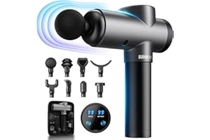 BURNNOVE Pistola de masaje, 99 velocidades, 8 cabezales de masaje, dispositivo de masaje portátil eléctrico, 2550 mAh con pantalla táctil LED para aliviar el dolor de cuello, espalda y hombros