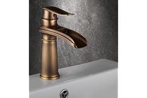 SJQKA Miscelatore Cascata Lavabo Nero, Rubinetto Alto Lavabo Bagno,rubinetto Bagno Lavabo Cascata Miscelatore Ottone (Antico-Basso)