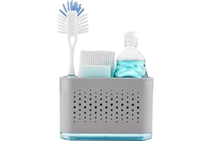 Minky Slimline Sink Tidy, Sink Caddy with Removable Drip Tray, Kitchen Storage Organiser, Brush and Sponge Holder, Cleaning Kitchen Organiser, Made in The UK (Light Grey)