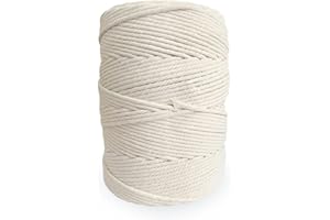 AOKKR Hilo de Macramé, 3 mm x 300 m, Hilo de Algodón, Cuerda de Algodón, Adornos de Navidad de Macramé, Macramé Colgador de Plantas, Blanco Natural