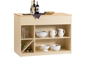 ‎SOBUY SoBuy KNL04-MI Kücheninsel freistehend Küchenschrank Highborad Kommode Schrank Sideboard Bartisch Buffet Beige BHT ca: 120x90x60cm