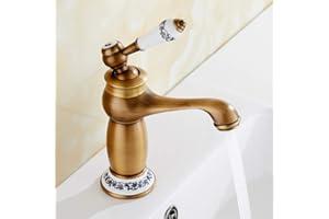 GHOPY Mezclador lavabo baño grifo antiguo latón cromado vintage monomando de cerámica para fregadero de cocina baño (antiguo)