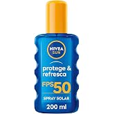 NIVEA SUN Protects and Cools Sun Spray SPF 50, 200 ml | Cooling Sunscreen Spray, Clear Formula for Invisible Protection, Inst