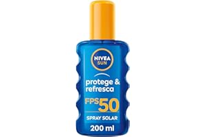 NIVEA SUN Protege & Refresca Spray Solar FP50 (1 x 200 ml), spray con protección UVA/UVB, protección solar alta invisible, refrescante y resistente al agua