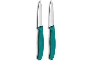 Victorinox Swiss Classic Cuchillo para frutas y verduras, extra afilada, filo recto y dentado, acero inoxidable, Verde