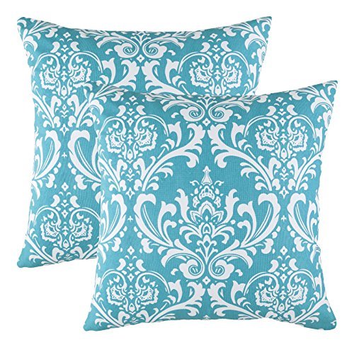 TreeWool®, (2er Pack) Damask Design Baumwolle Dekoratives Kissenbezüg (50 x 50 cm, Türkis)
