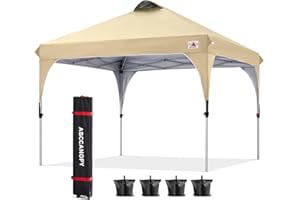 ABCCANOPY 3x3M Pavillon wasserdicht Pop-Up Gartenpavillon Festival Sonnenschutz Outdoor Baldachin Super Compact Canopy mit Rolltragetasche Bonus 4X Gewicht Taschen, 4X Seile 4X Pfähle,Beige