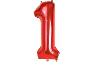 DBMOON 40 Inch Red Foil Balloon Number 1, 0-9 Numbers Balloon Large, Helium Balloons Numbers for Girls Boys Birthday Decoration/Anniversary Decoration/New Year's Eve Decoration (Red#1)