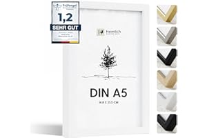 Heimlich® - Marco de fotos - A5 14,8 x 21 cm, Madera Ayous, Blanco - Marco para diploma, póster, collage con lámina de plástico - Para montaje en pared o sobremesa
