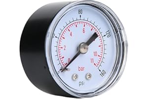 RAGUSO Manometro, misurazione accurata Quadrante trasparente 1/8 di pollice BSPT per esterno in metallo per letture numeriche chiare(0 160 psi, 0 11 bar)