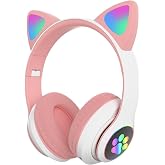 Kedili Kablosuz Bluetooth Kulaklık Led Işıklı Mikrofonlu Raydolu Fm &Ccedil;ocuk Kulaklığı, Kulak &Uuml;st&uuml; Sevimli Kedi Kulaklık LED Işı