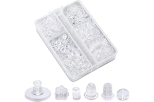 LUTER 550pcs Silicone Earring Backs for Studs, 6 Styles Clear Hypoallergenic Earrings Safety Back Soft Rubber Earring Stopper Backs Plastic Flat Ear Backings Replacement for Droopy Ears, Hook Earrings