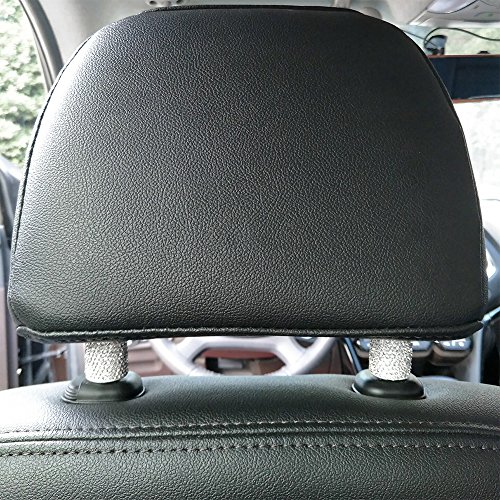 YINUO Universal Chrom Bling Kristall Kopfstütze Kopfstützen Halsbänder Auto Innendekoration Auto Zubehör für Auto LKW SUV Fahrzeug (4 Stück) (Silber) - 6