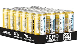 Optimum Nutrition Essential Amino Energy + Electrolytes, Ready To Drink Sugar Free EAA Energy Drink with Electrolytes and Caffeine, Workout Supplement for Men and Women, Tropical, 24x250 ml