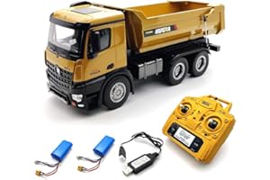 MODELTRONIC Camión Radio Control de Metal Huina 1582 Escala 1/14 con volquete RTR Movimientos proporcionales con Luces y Sonidos + batería Litio Extra Mercedes Actros