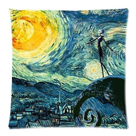 andersonfgytyh Starry Night and the Nightmare Before Christmas Printed Custom Pillow Case Decorative Cotton Zippered Throw Pillow Case Cushion Covers for Sofa Square 20x20 Inch Two Sides Great Gift