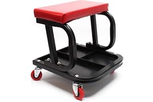 WilTec Tabouret de mécanicien Servante d’Atelier Mobile sur Roulette Plateau Outils Inclus Rangement