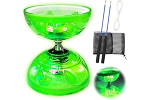 KUWUNG Diabolo Freewheel with Ball Bearing, Triple Storage Set, 4.5 mm Diabolo Luminous in the Dark Leisure Sports Juggling Toy with Handsticks for Adults (Green)