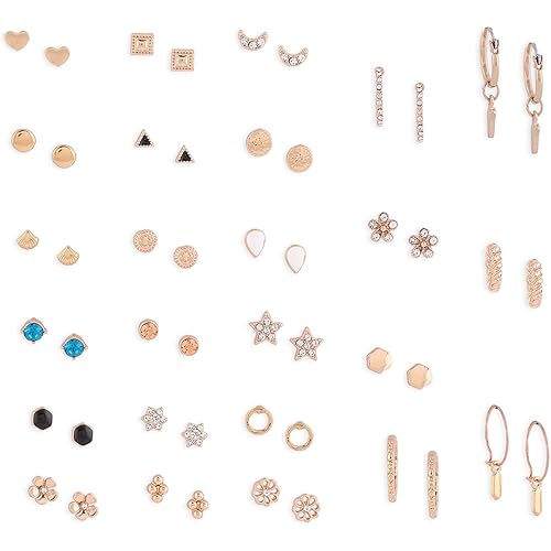 Zaveri Pearls Set Of 25 Gold Tone Smart Casual Wear Studs & Hoop Earrings For Women-ZPFK14053