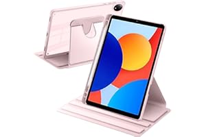 A-BEAUTY Funda Giratoria Compatible con con Xiaomi Redmi Pad SE 8.7 Pulgadas 4G 2024 con Soporte para Bolígrafo, Carcasa Soporte Rotación de 360 Grados, Auto-Sueño/Estela, Rosa