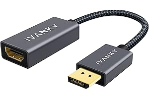 IVANKY Adaptateur DisplayPort vers HDMI 1080P, Nylon Tressé & Plug Play, Adaptateur HDMI Display Port pour HP Elitebook, Thinkpad, NVIDIA, Ordinateur de Bureau et Plus - Gris