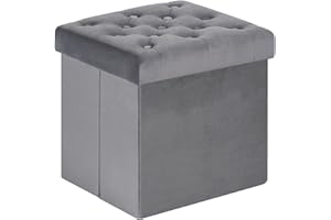 ‎BONLIFE Bonlife Faltbarer Sitztruhe mit Stauraum,Samt Sitzwürfel Couch Hocker,Aufbewahrungsbox mit Deckel,Fußhocker Samttuch,Sitzhocker Grau,40x40x40cm