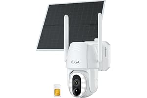 Xega 4G LTE Cellular Outdoor Security Camera with SIM Card, 500 Lumen Solar Powered Wireless CCTV, Motion Detection, Custom Detection Area, 2-Way Audio, Color Night Vision, IP66, No WiFi Support