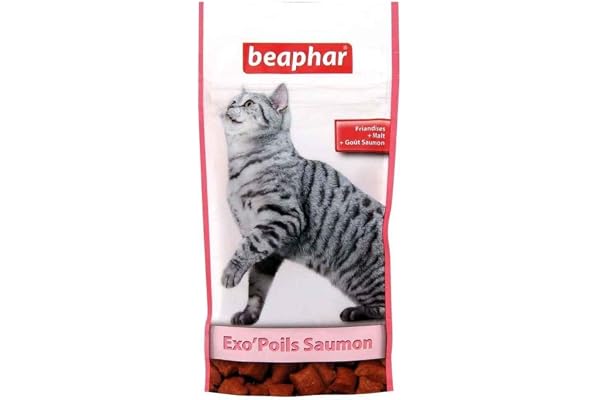 BEAPHAR – Friandises Exo’Poils goût Saumon, friandises au Malt pour Chat – Empêche la Formation de Boules de Poils – Favorise Le Bien-être intestinal – Sachet refermable avec Zip – 35 g