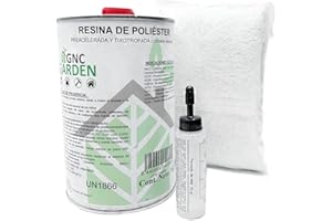 GNCGarden Kit de réparation résine polyester 1 kg (1 kg résine + 1 m2 mat-300 + catalyseur de 25 g pour durcir la résine.) Matériau de renforcement et matériau structurel.