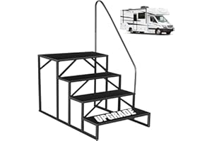 ‎FRUYYZL 4 Stufen Trittstufe mit Griff, RV Trittleiter|Poolleitern|Stufen im Freien Haustiertreppe, Standtreppe Hocker Kinder aus Stahl Max 300kg, Haushaltsleiter für Spa/Hof/Mobile Home (4 Stufen)