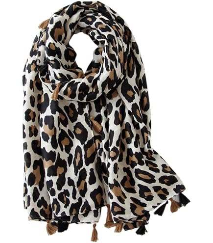 Écharpe Longue Léopard Pashmina Femme – 90x180 Cm, Coton Doux Imprimé Animal, Châle Hiver Été, Plage, Hijab, Mariage