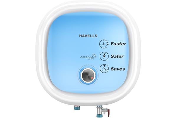 Havells All New Adonia Spin 25L 5 Star Storage Water Heater(Geyser) Faster Heating Safe to use Saves electricity Feroglas Coated Anti Rust Tank Temp. setting knob 7 Yr. Tank Warranty Made In India