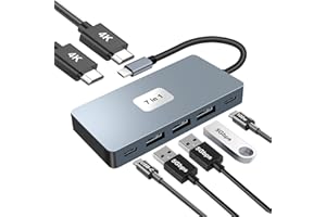 VEMFAY Hub USB C Adaptateur Multiport 7 en 1 pour 2 Écrans (Dual HDMI 4K) Dock USB C avec 3 USB 3.0 5Gbps, 100W PD Charge pour PC,Laptop,MacBook,Dell,HP,Samsung,Souris,Clavier,DisqueU etc.