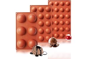 YOUYIKE 3 Piezas Molde Silicona Semiesfera, Ø 6.7cm, 3.8cm, 2.9cm, Moldes de Chocolate de Media Esfera, para Hacer Chocolate, Pasteles, Gelatinas y Mousse de Cúpula(Grande, Mediano y Pequeño)