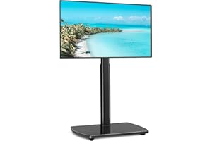 RFIVER TV Stand with Bracket for 32-65 inch TVs, Slim Angle TV Mount, Height Adjustable Swivel with Glass Base, Max VESA 400 x 400 mm up to 35 kg, Black